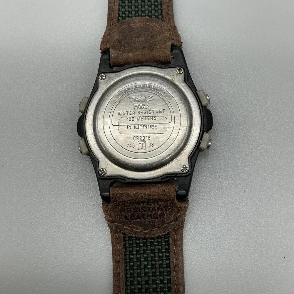 Vintage Timex Expedition Mens Watch 40mm Green Digital Indiglo 100M New Battery